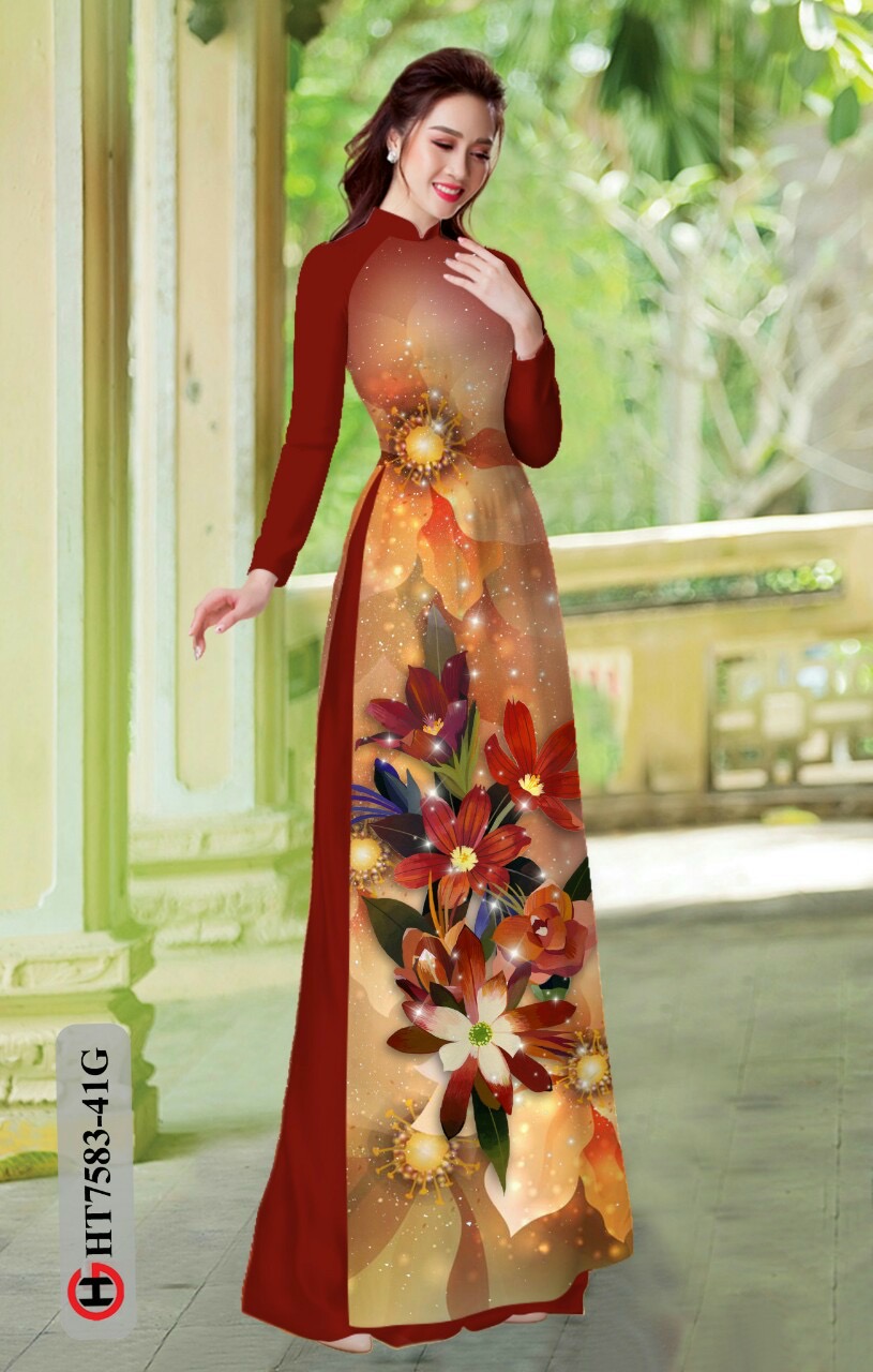 Vải áo dài hoa 3d HT7583