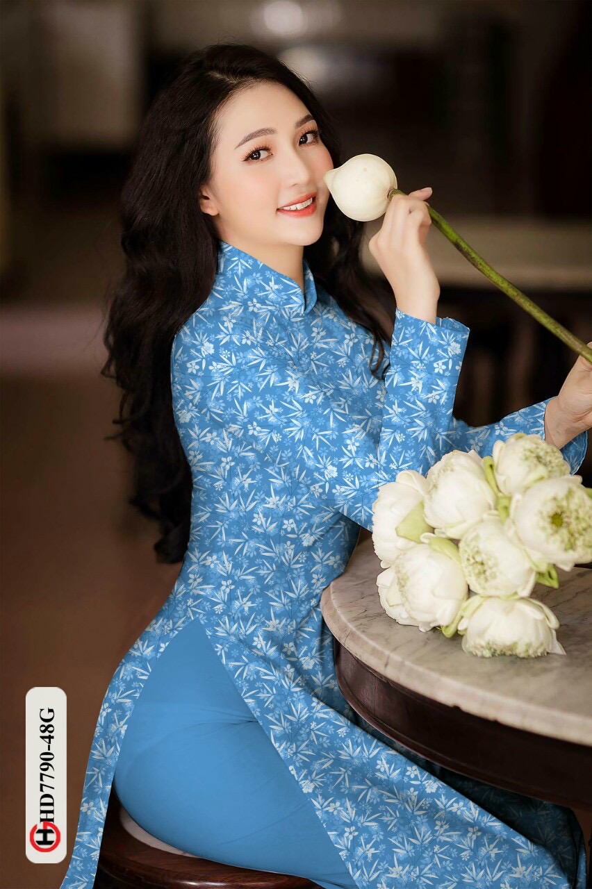 Vải áo dài hoa nguyên áo HD7790 - Ảnh 9