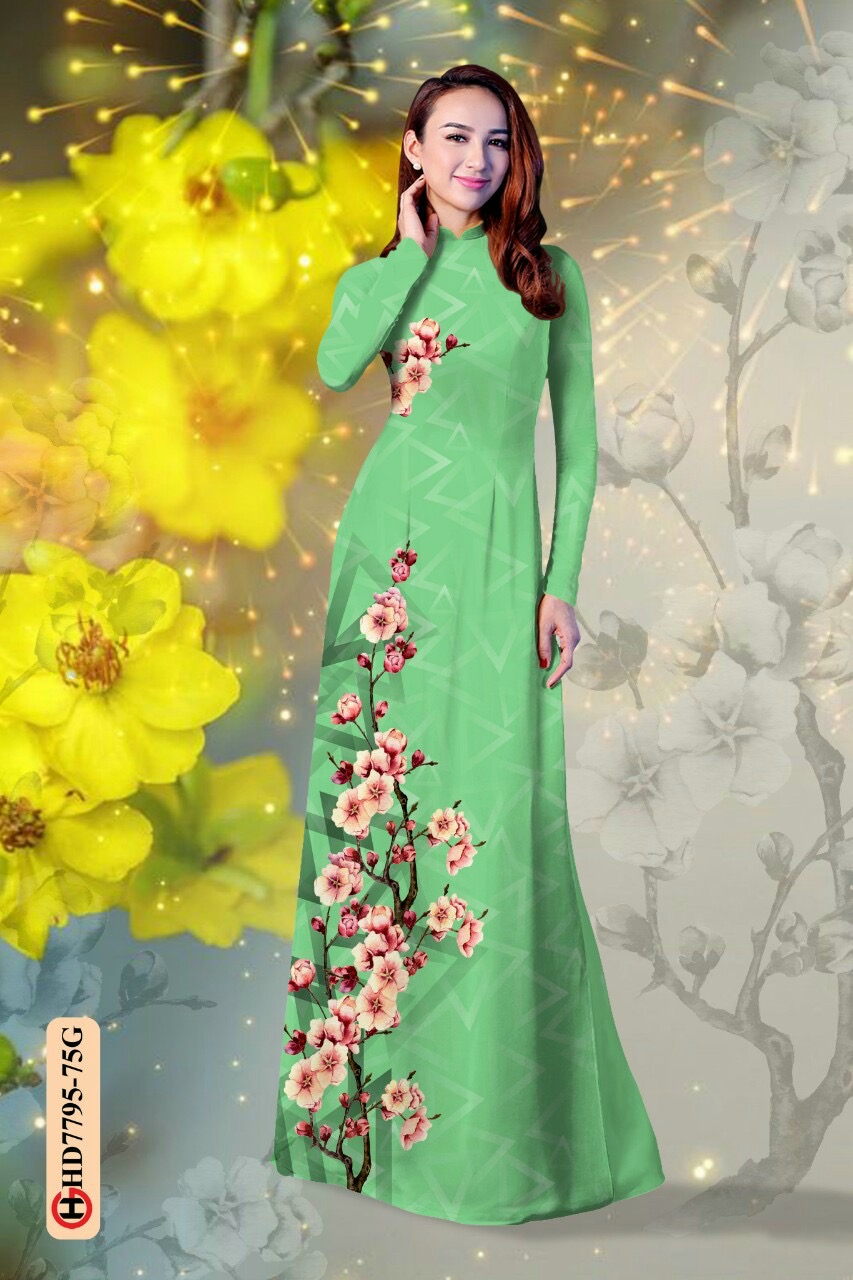 Vải áo dài hoa đào HD7795 - Ảnh 9