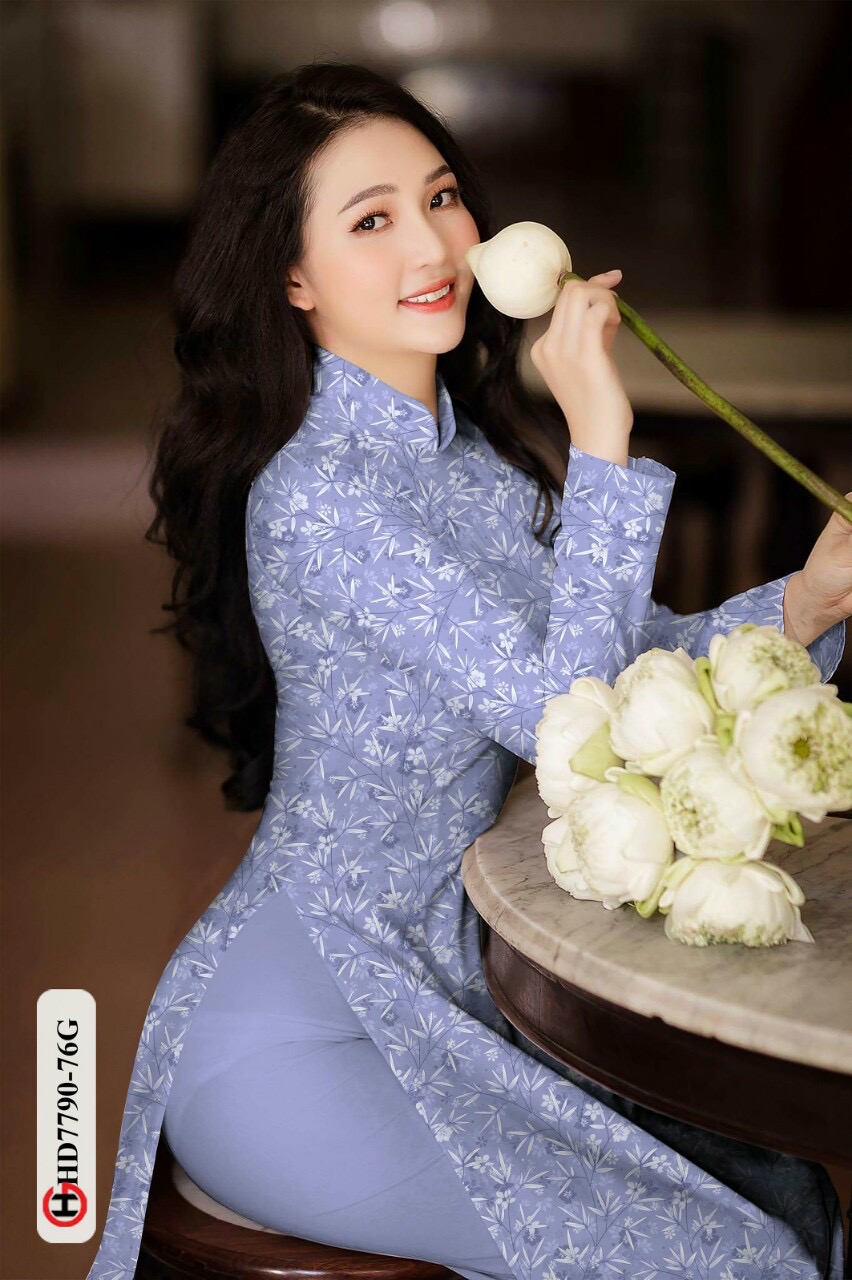 Vải áo dài hoa nguyên áo HD7790 - Ảnh 2