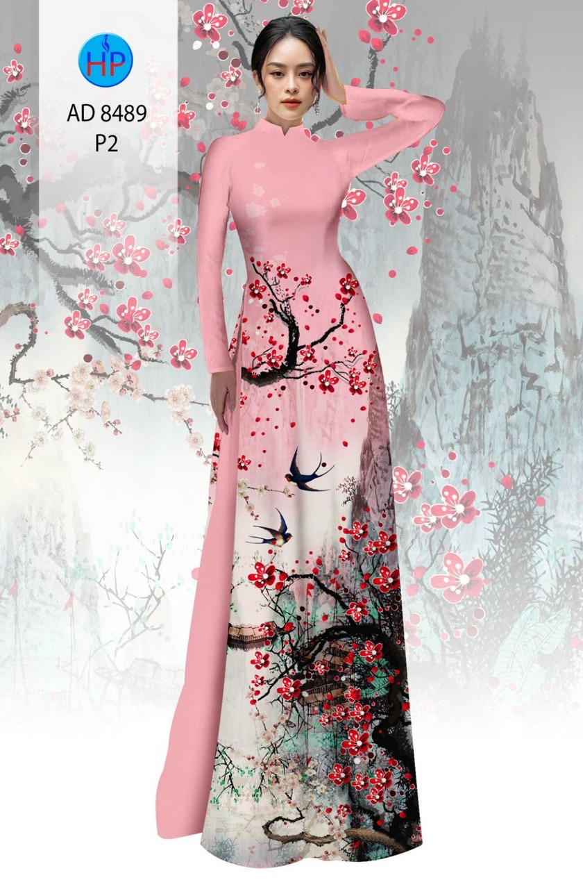 Vải áo dài hoa đào AD 8489 - Ảnh 11