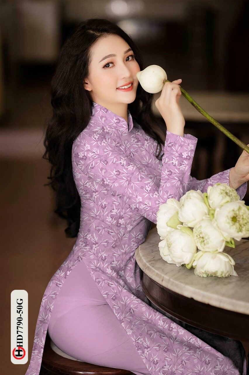 Vải áo dài hoa nguyên áo HD7790 - Ảnh 7