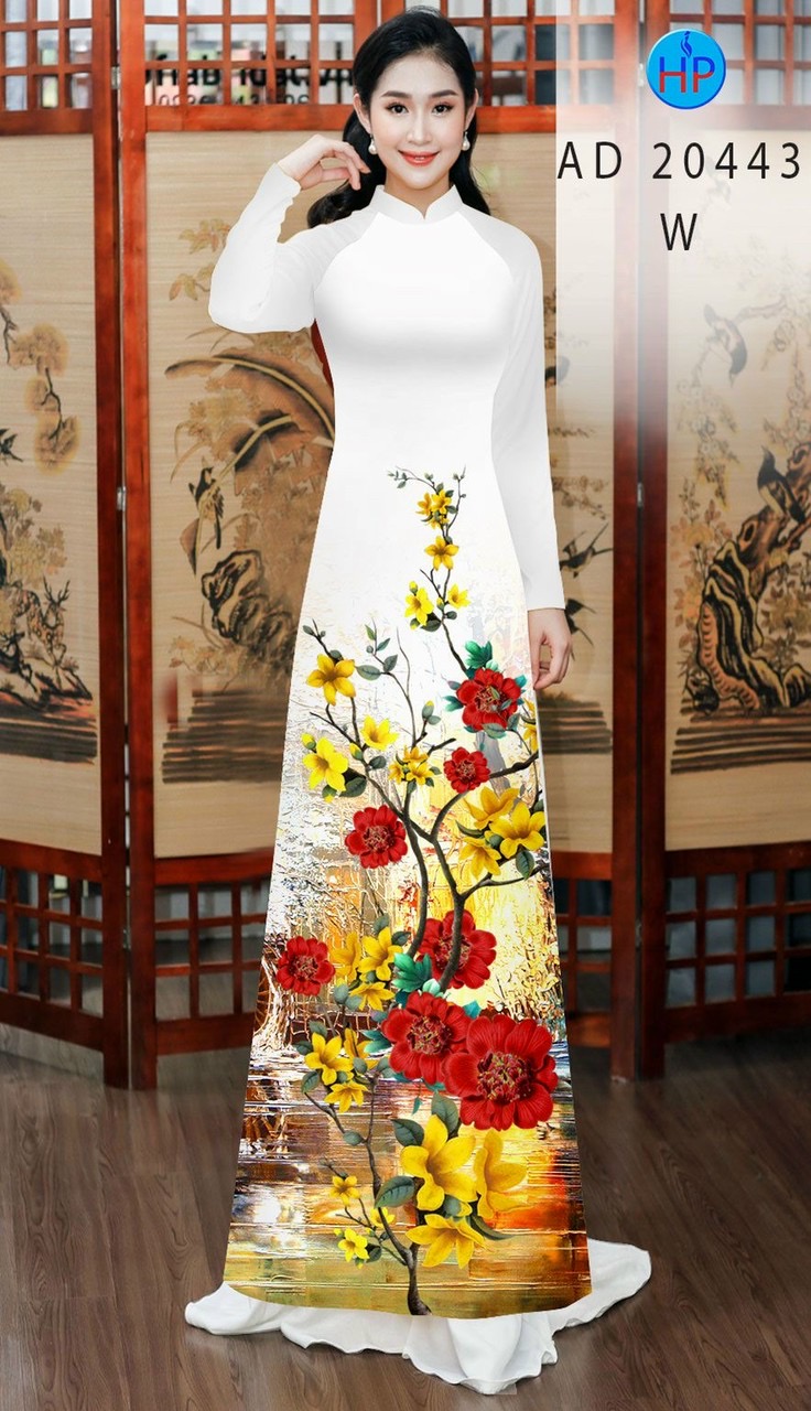 Vải áo dài hoa 3d AD 20443