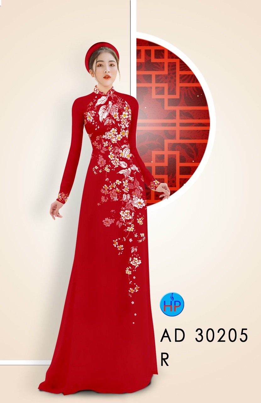 Vải áo dài hoa đào rơi AD 30205