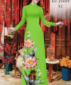 Alternative view of Vải áo dài hoa và chim AD 20409