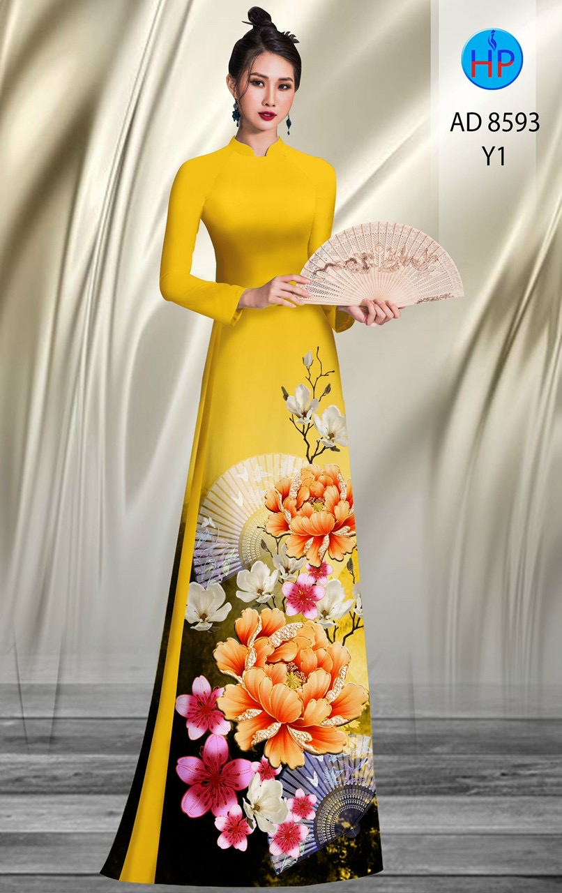 Vải áo dài hoa mẫu đơn AD 8593 - Ảnh 8