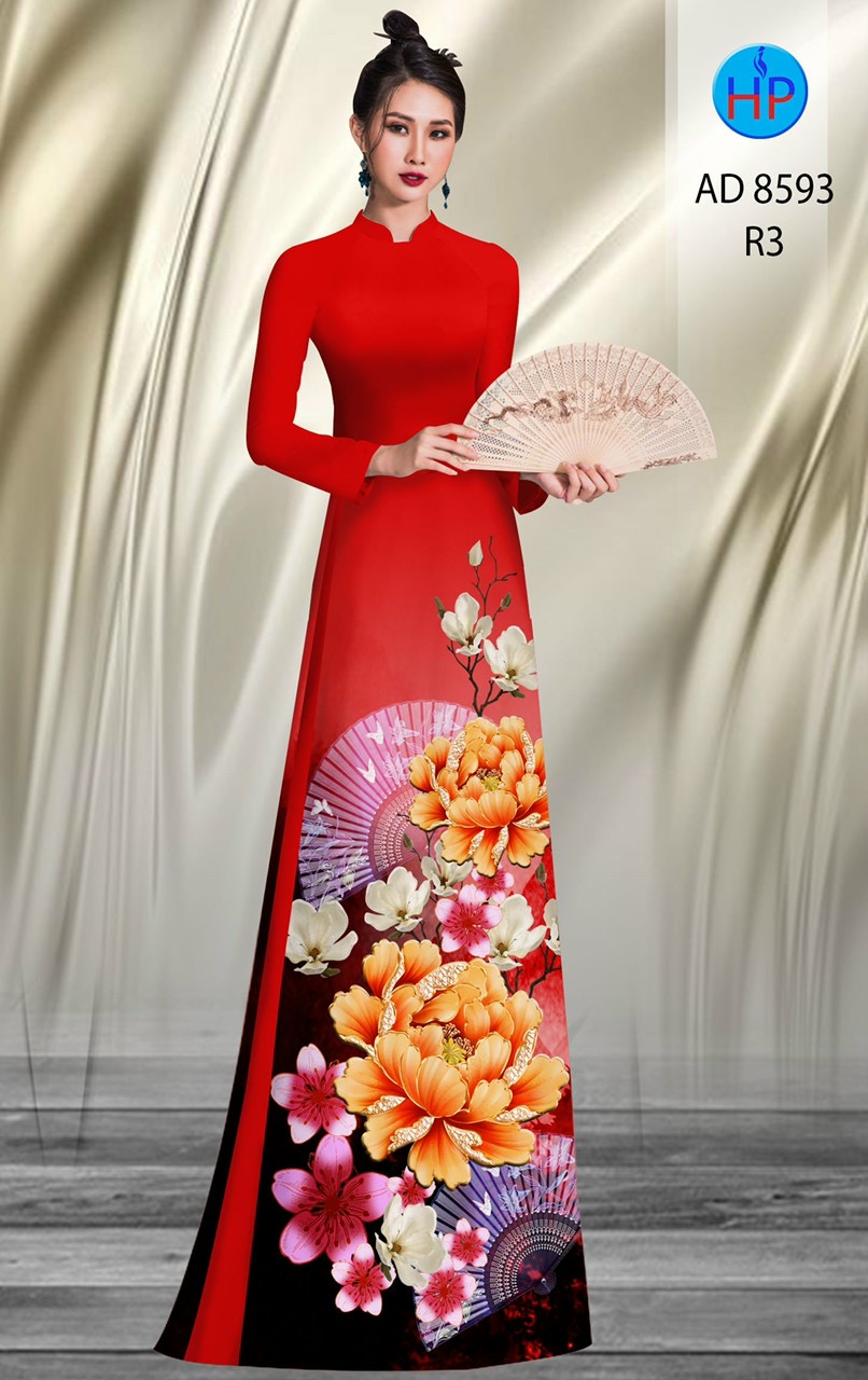 Vải áo dài hoa mẫu đơn AD 8593 - Ảnh 7