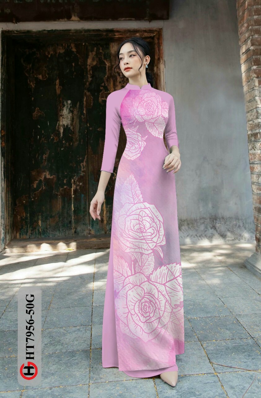 Vải áo dài hoa hồng HT7956 - Ảnh 5
