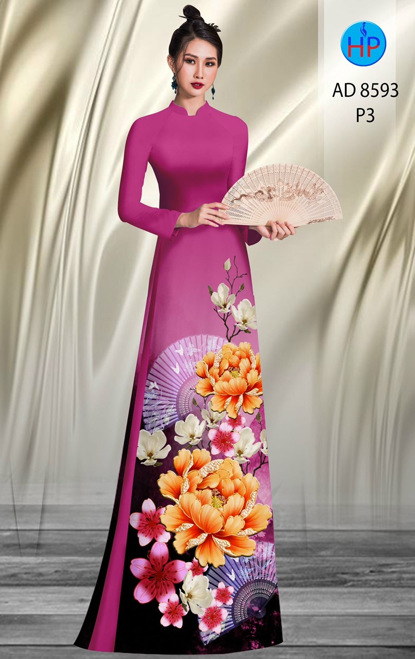 Vải áo dài hoa mẫu đơn AD 8593 - Ảnh 2