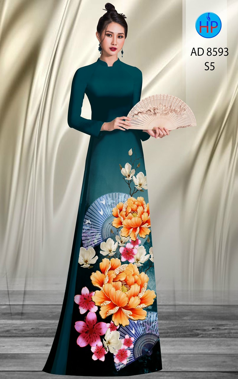 Vải áo dài hoa mẫu đơn AD 8593 - Ảnh 15