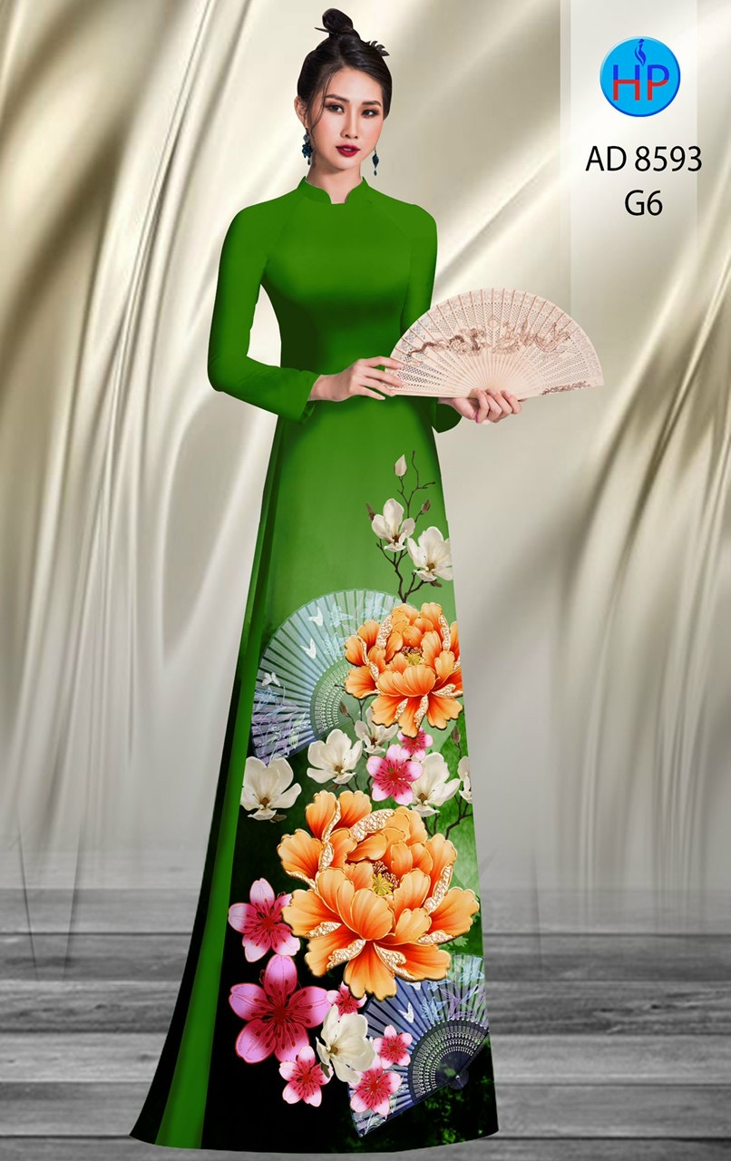 Vải áo dài hoa mẫu đơn AD 8593 - Ảnh 10