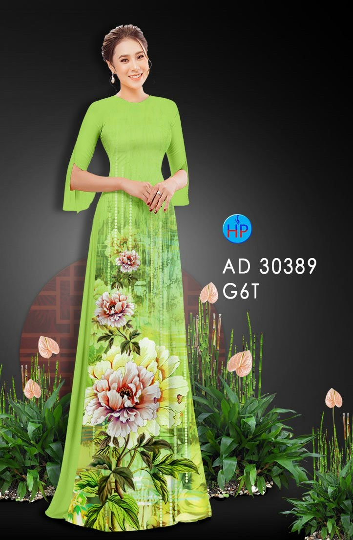 Vải áo dài hoa mẫu đơn AD 30389 - Ảnh 13