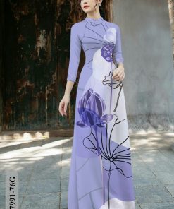 Vải áo dài hoa sen KC7991