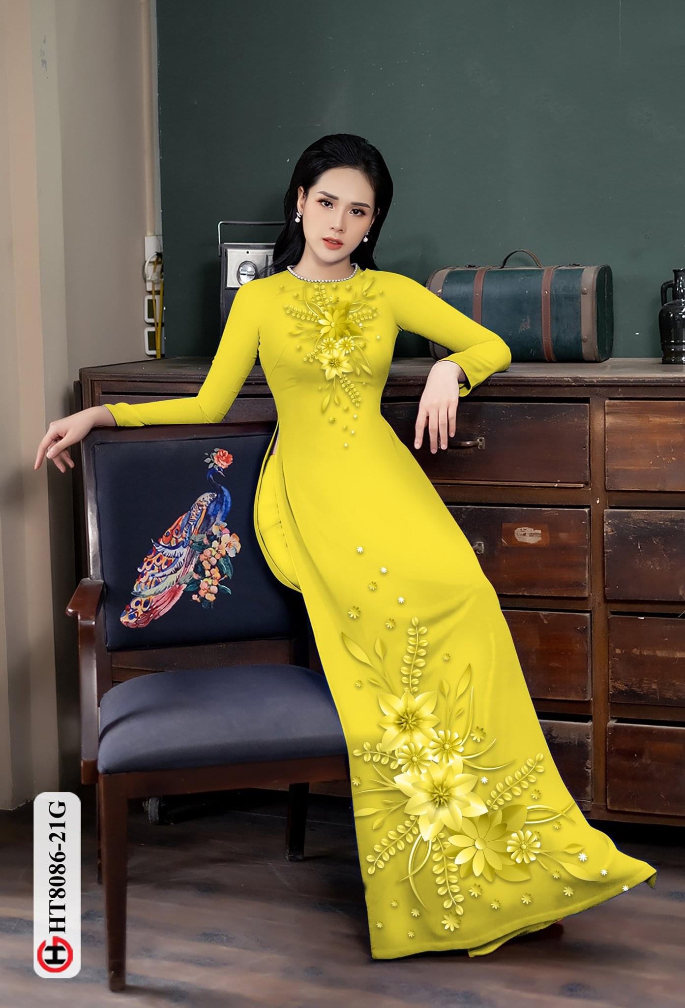 Vải áo dài hoa trên dưới HT8086 - Ảnh 4