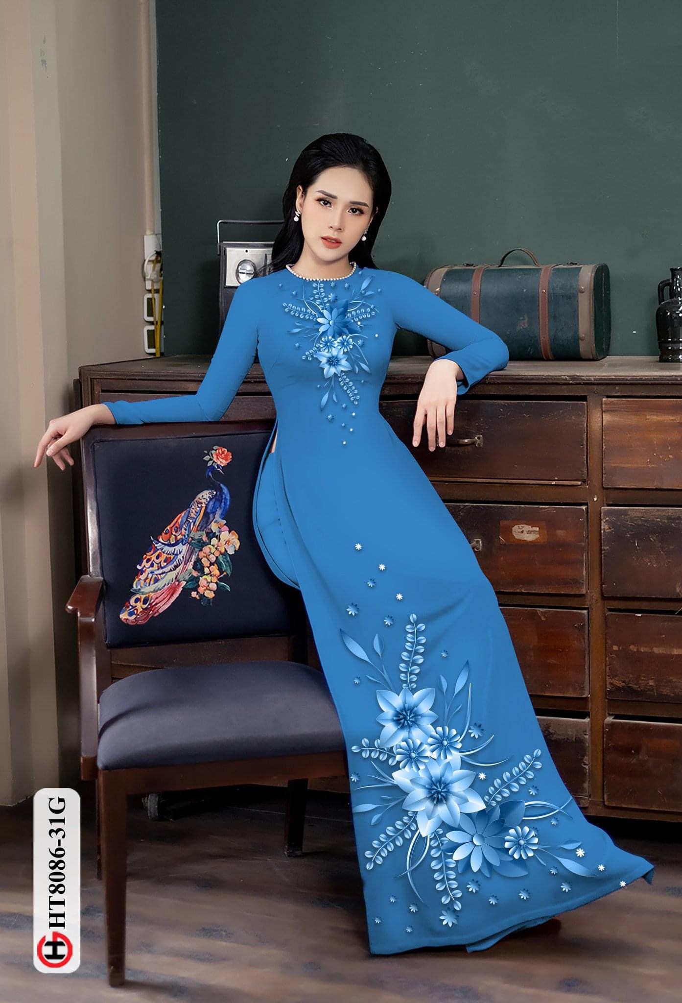 Vải áo dài hoa trên dưới HT8086 - Ảnh 9