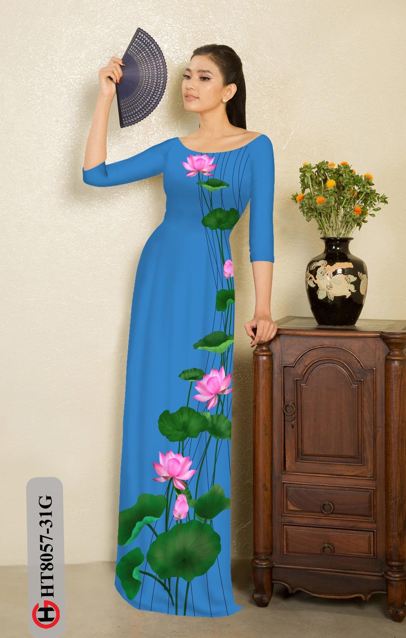 Vải áo dài hoa sen HT8057 - Ảnh 4