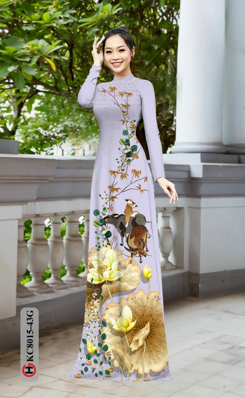 Vải áo dài hoa sen Kc8015 - Ảnh 2