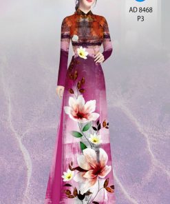 Vải áo dài hoa 3d AD 8468