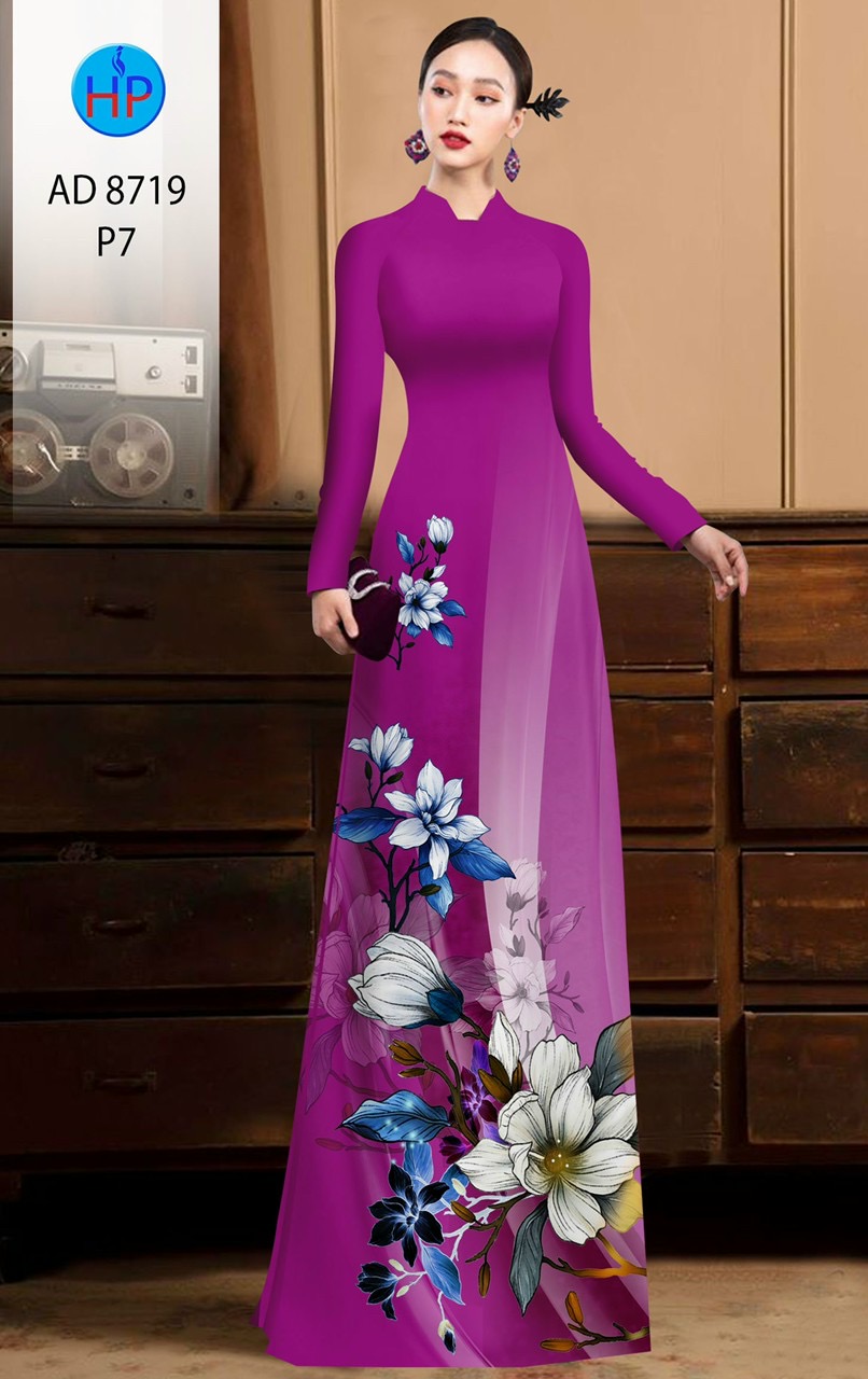 Vải áo dài hoa 3d AD 8719 - Ảnh 2