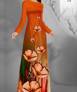 Vải áo dài hoa 3d AD 8742