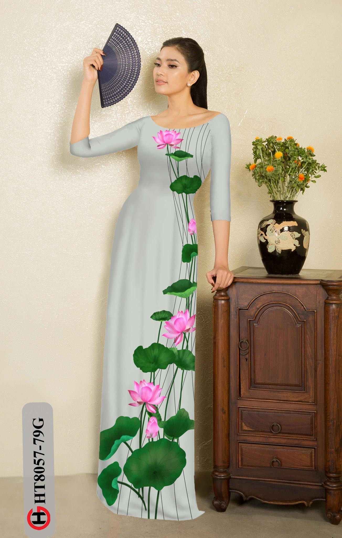 Vải áo dài hoa sen HT8057 - Ảnh 3