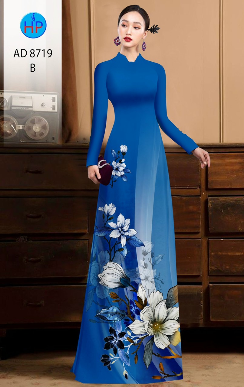 Vải áo dài hoa 3d AD 8719 - Ảnh 4