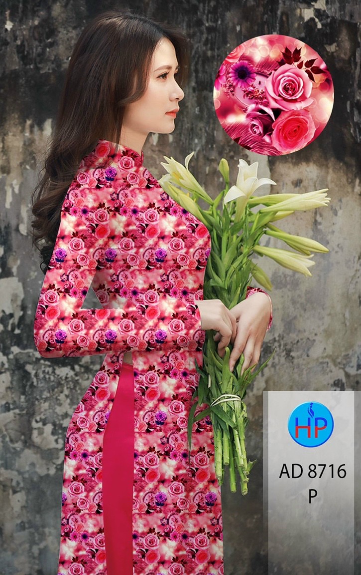 Vải áo dài hoa hồng AD 8716