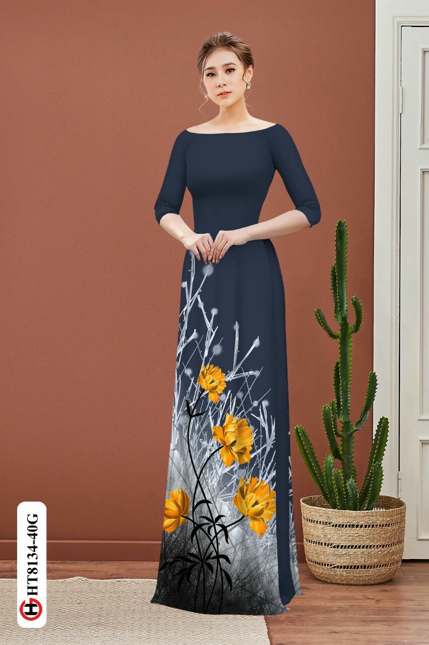 Vải áo dài hoa 3d HT8134 - Ảnh 2