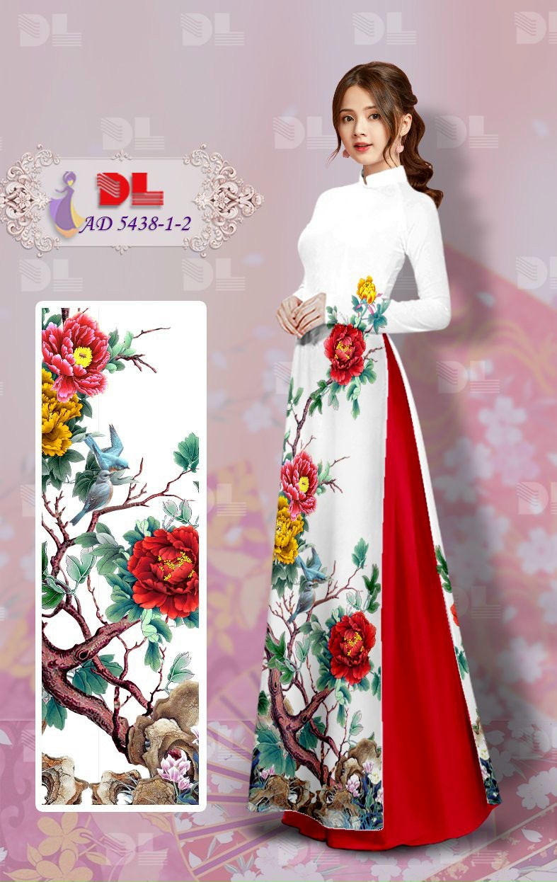 Vải áo dài hoa mẫu đơn Dlad-5438