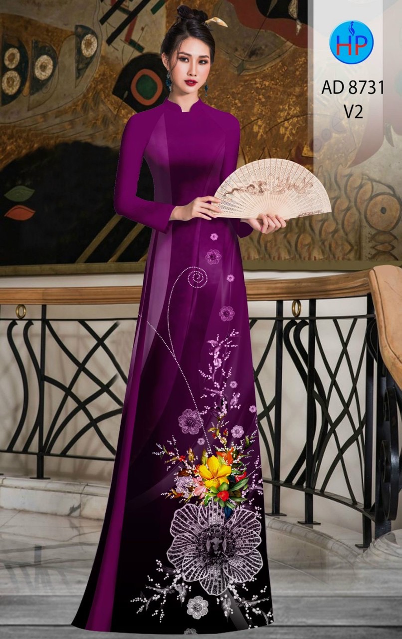 Vải áo dài hoa 3d AD 8731 - Ảnh 8