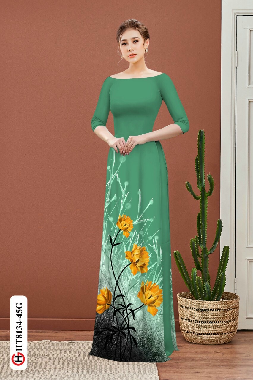 Vải áo dài hoa 3d HT8134 - Ảnh 3