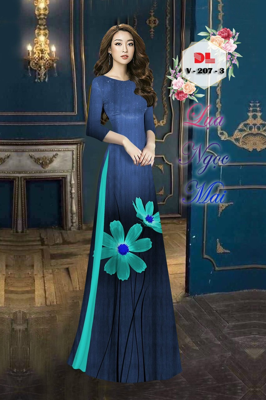 Vải áo dài hoa 3d dlv-207 - Ảnh 8