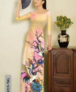 Vải áo dài hoa và chim kc8215