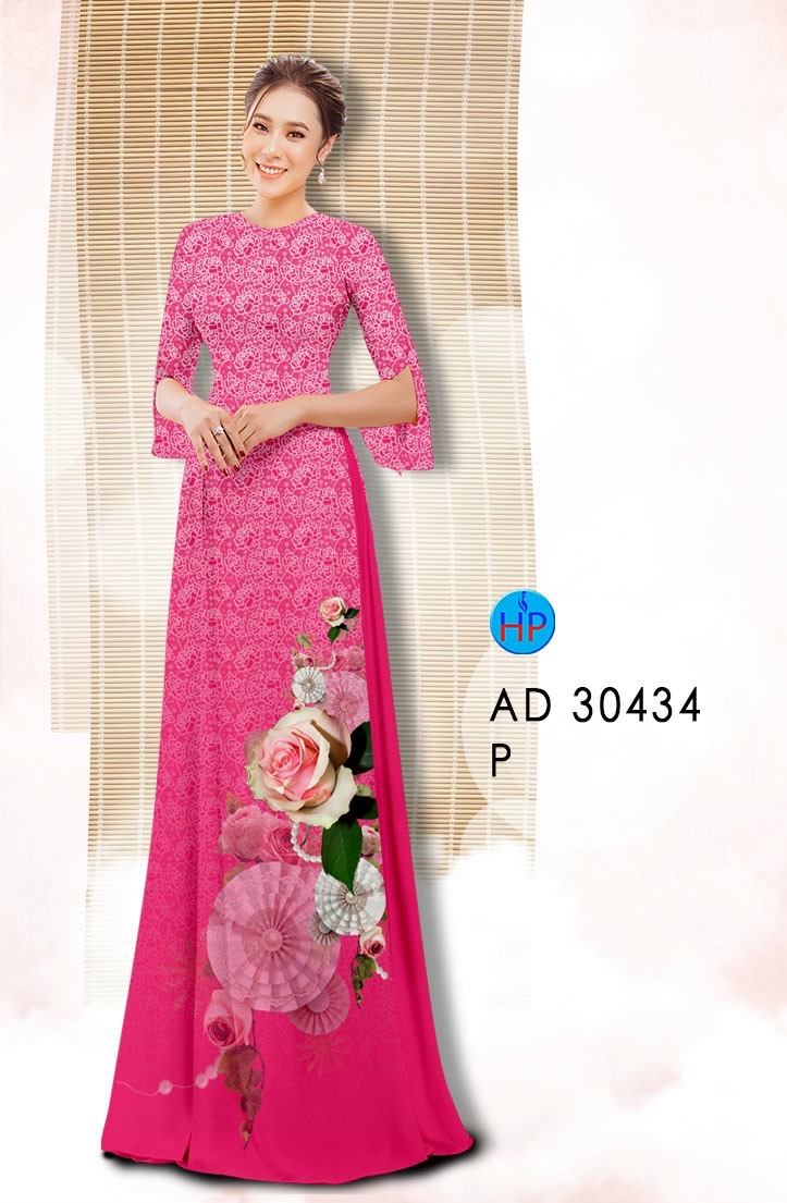 Vải áo dài hoa hồng AD 30434