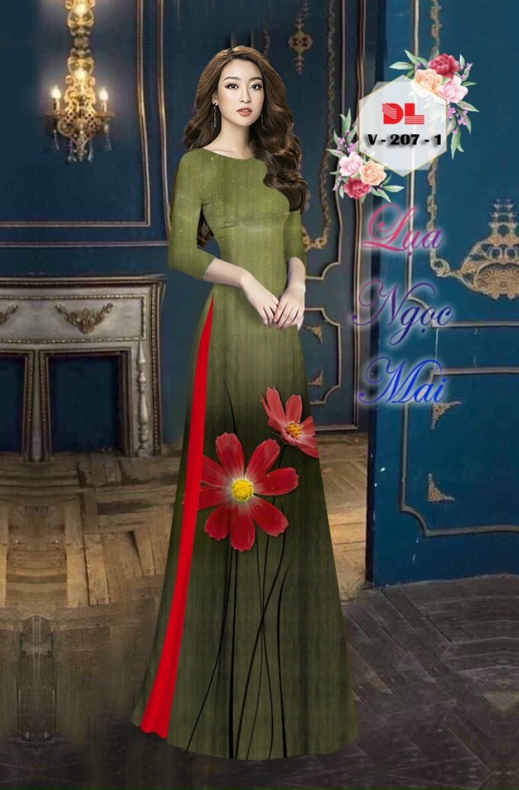 Vải áo dài hoa 3d dlv-207 - Ảnh 13