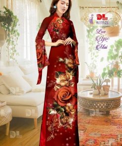Vải áo dài hoa hồng Dl-9155