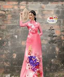 Vải áo dài hoa trên dưới dltu-158