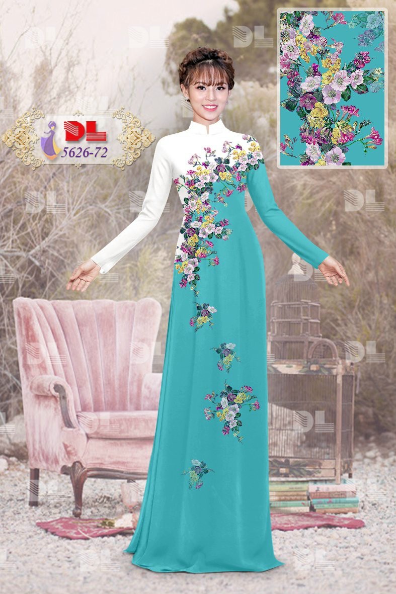 Vải áo dài hoa 3d dl-5626 - Ảnh 3