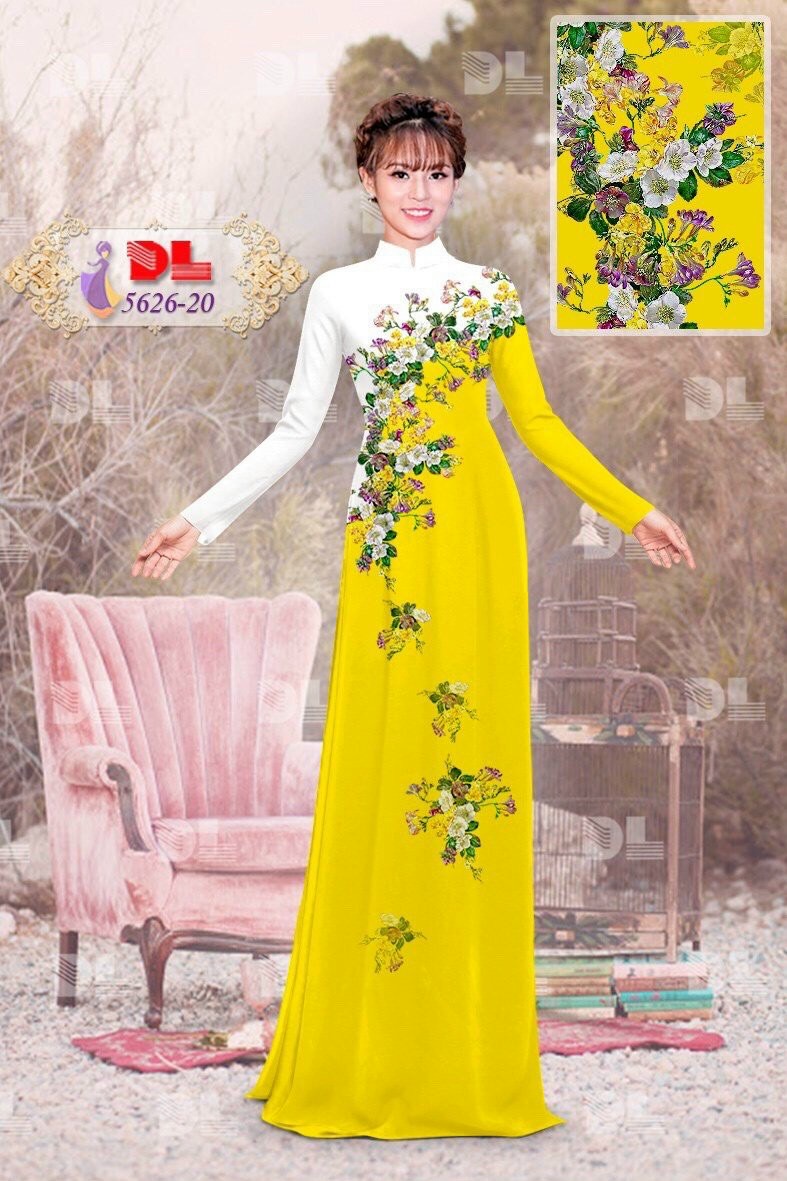 Vải áo dài hoa 3d dl-5626