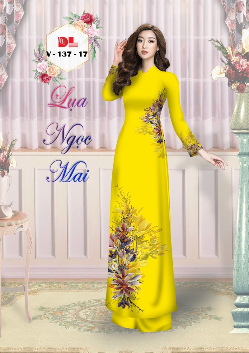 Vải áo dài hoa ngay eo Dlv-137
