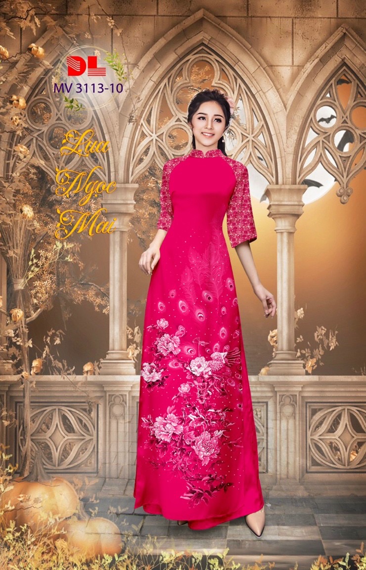 Vải áo dài chim công cò Dlmv-3113