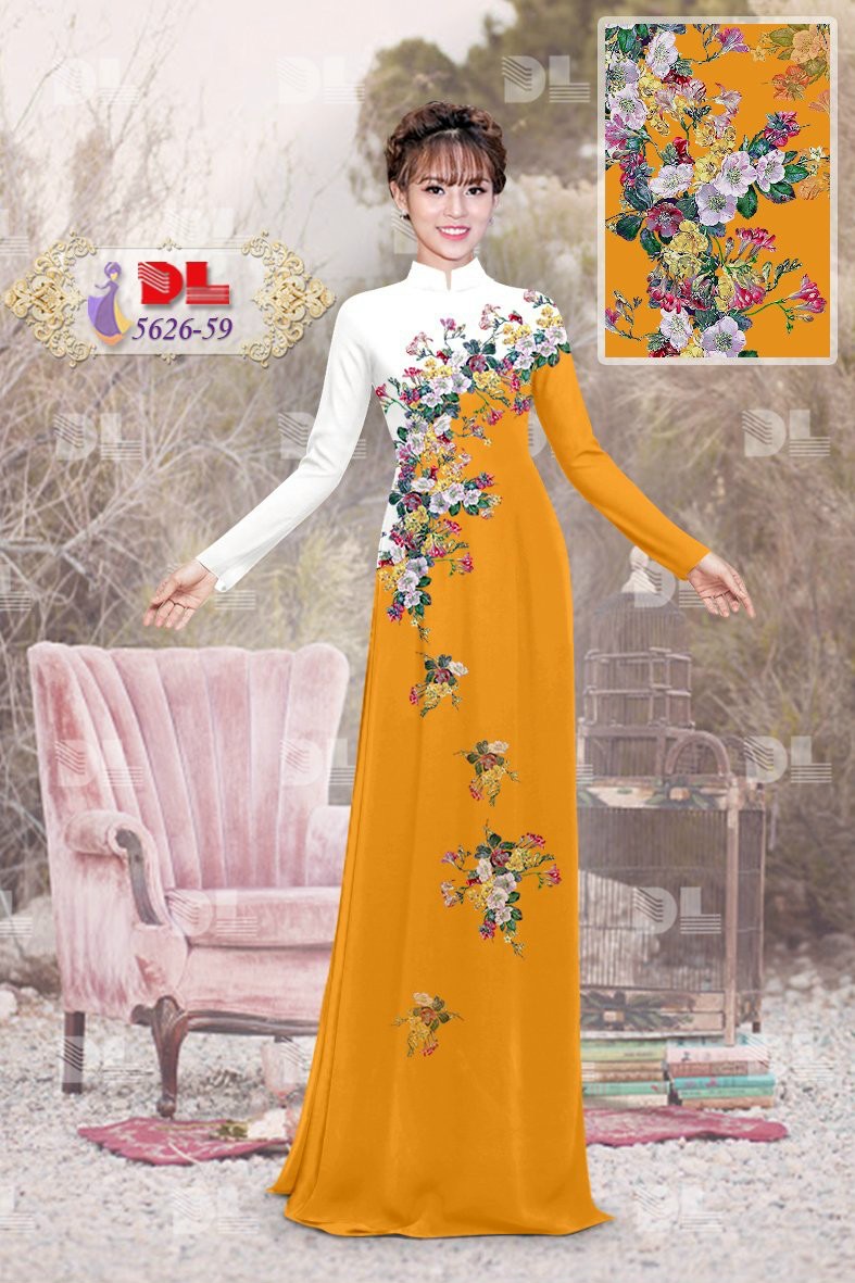 Vải áo dài hoa 3d dl-5626 - Ảnh 5