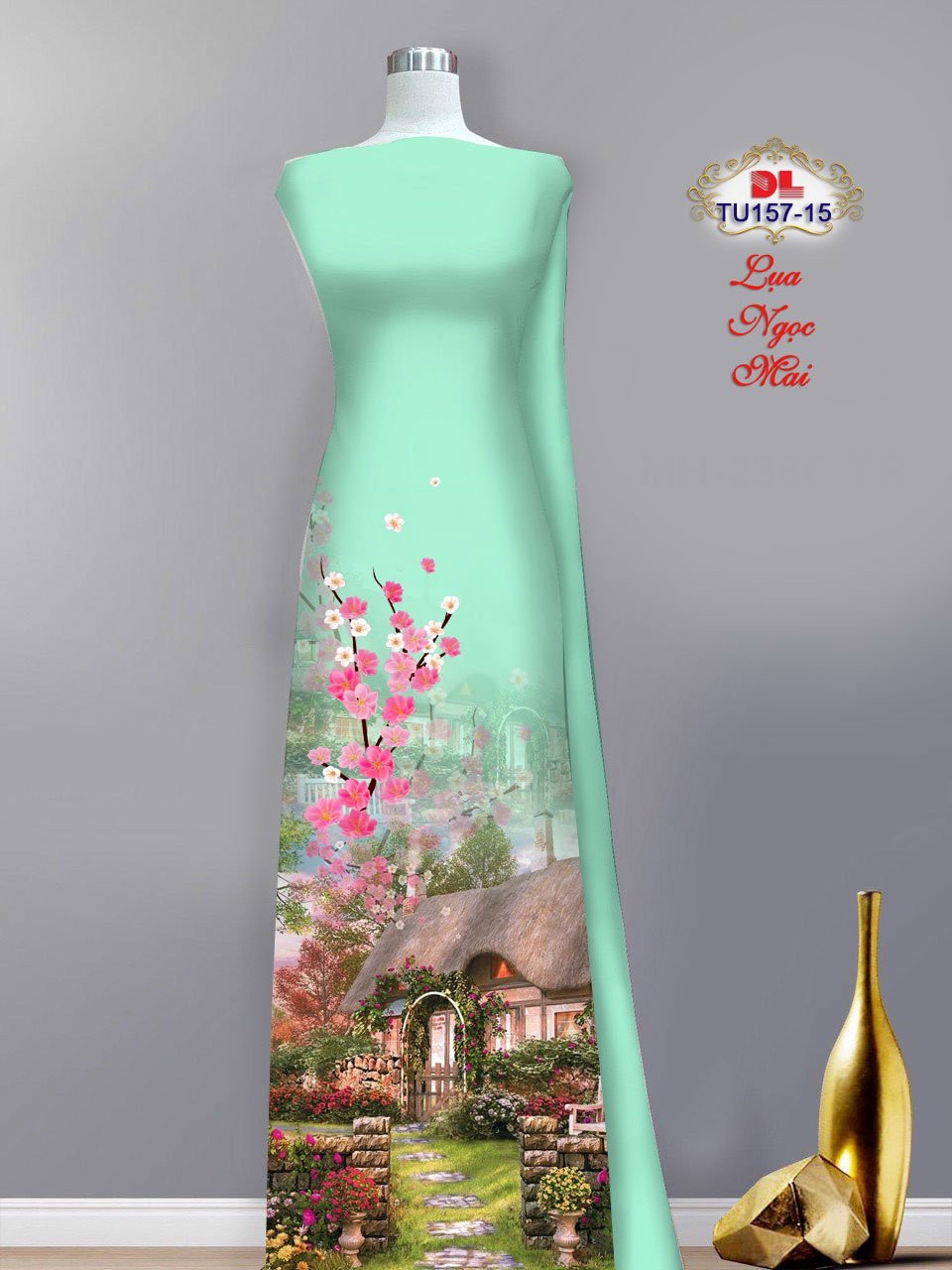 Vải áo dài phong cảnh dltu-157 - Ảnh 3