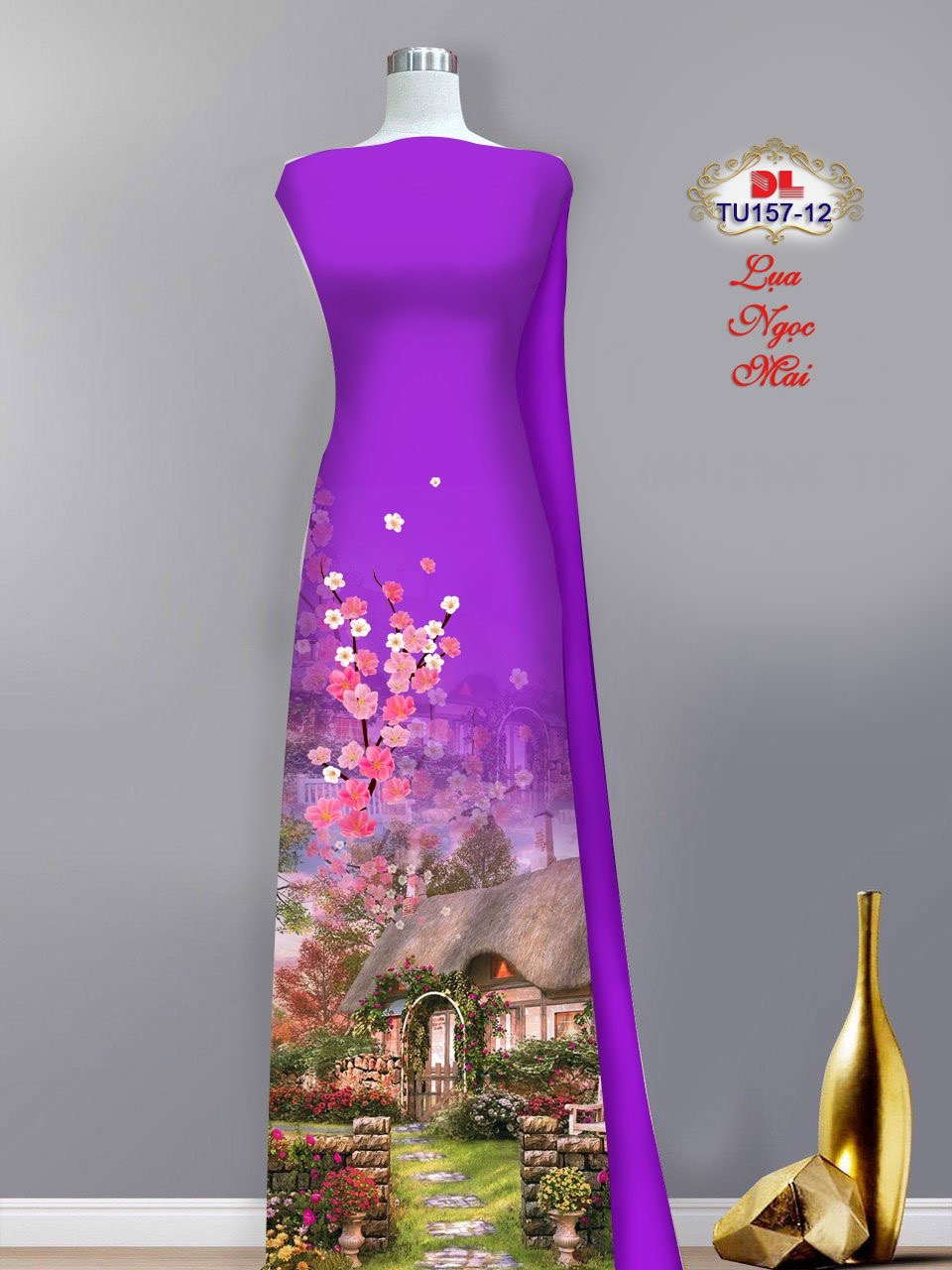 Vải áo dài phong cảnh dltu-157 - Ảnh 5