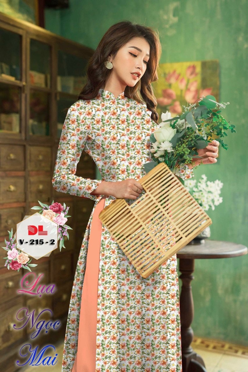 Vải áo dài hoa nguyên áo dlv-215 - Ảnh 2
