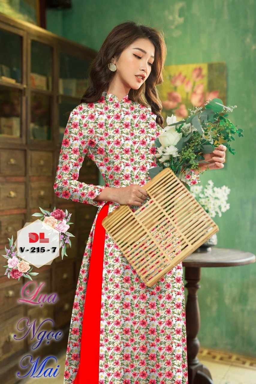 Vải áo dài hoa nguyên áo dlv-215