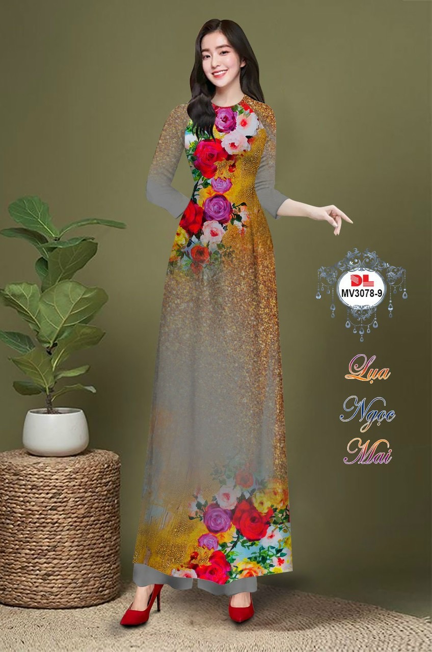 Vải áo dài hoa 3d dlmv-3078 - Ảnh 5