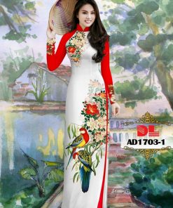 Vải áo dài hoa và chim dlad-1703
