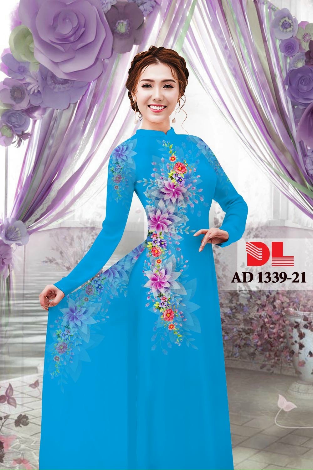Vải áo dài hoa ngay eo dlad-1339