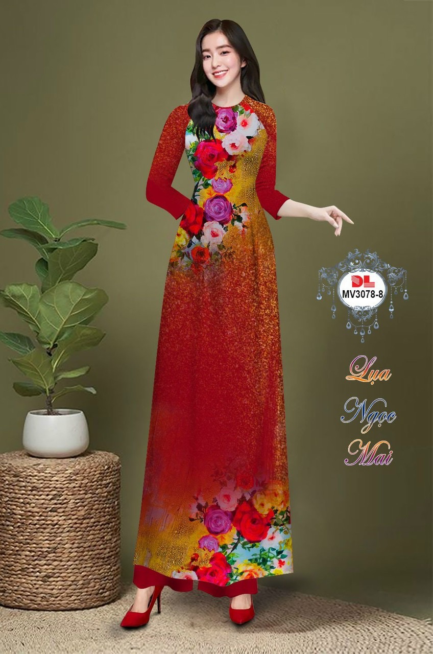 Vải áo dài hoa 3d dlmv-3078 - Ảnh 3